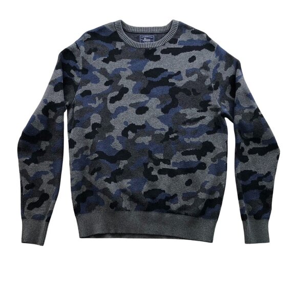 G.H. Bass & Co. Mens SweeaterSmall Gray Blue Camouflage Crew Neck Pullover Y2K - Picture 1 of 8